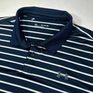 Under Armour Loose Polo Shirt Men's 2XL Blue Striped Athletic Golf Stretch